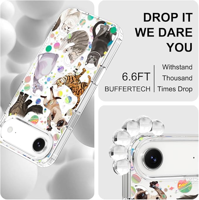 MOSNOVO for iPhone Air Case | Military Grade 6.6ft Drop Tested | Camera Control | Clear with Space Cat Design