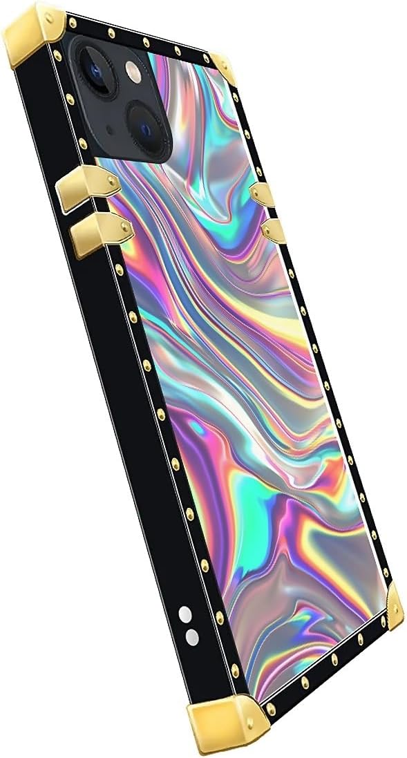 Compatible with iPhone 15 Case, Holographic Abstract Iridescent Textures Luxury Golden Decoration for Girl Women Soft TPU Shockproof Protective Hard PC Back for iPhone 15