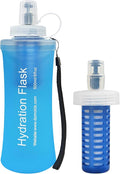 500ml Soft Flask Water Bottle, Collapsible Water Bottle with Filter, Perfect for Hiking, Backpacking, and Camping - Blue
