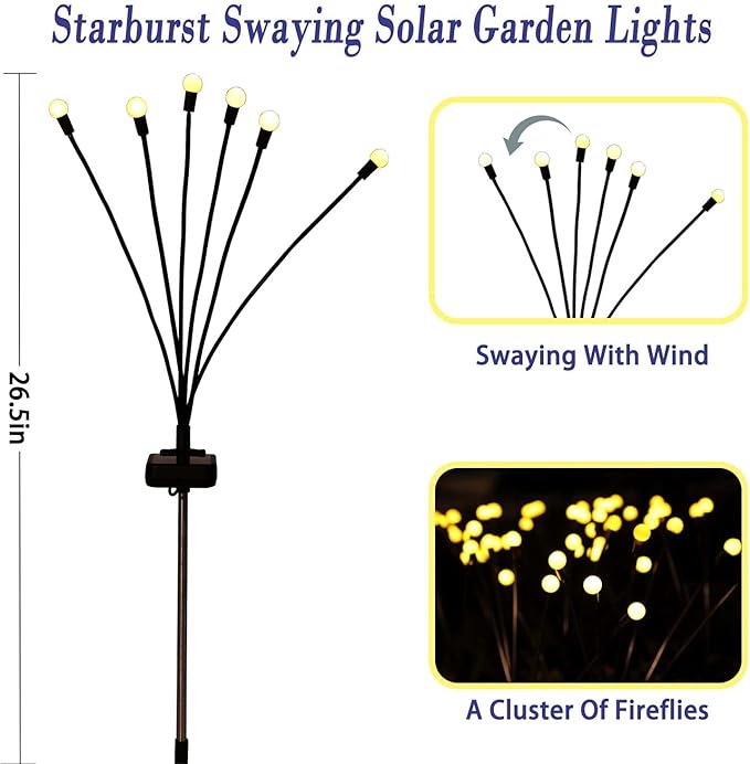 ZFNN Solar Garden Lights Outdoor, 4 Pack Firefly Swaying Lights, Waterproof Garden Decor for Yard Patio Pathway Lawn, Gardening Gifts for Women Christmas Decoration