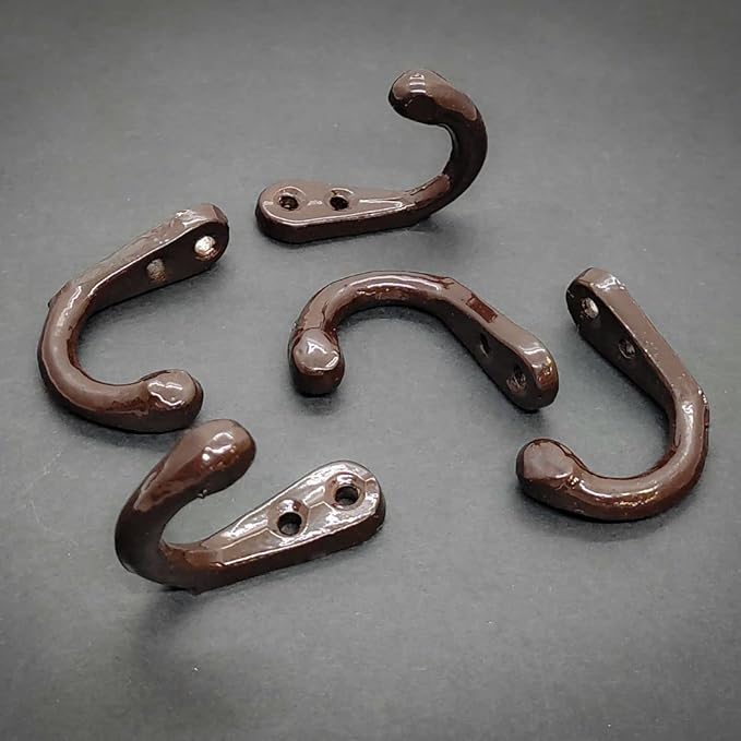 FAPBADRI Multipurpose Hooks, Used to Hang Clothes, Bags, Coats, Curtain Hold Backs, Keys, Colour - Brown, Material - Aluminium, Screws and Wallplugs Included, Pack of 4 Pieces
