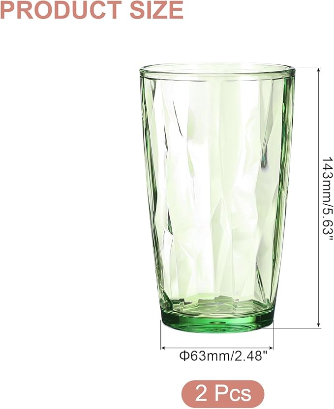 uxcell 17oz Acrylic Drinking Glasses, 2Pcs Plastic Reusable Tumblers Drinkware Unbreakable Water Glasses Cups Stackable & Dishwasher Safe for Home Outdoors Restaurant, Green