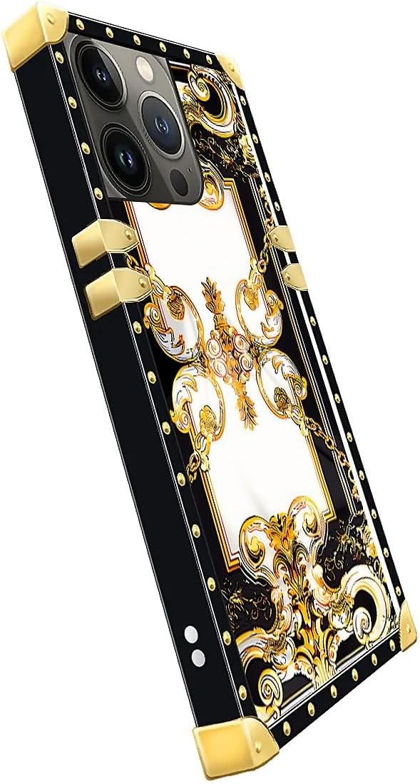 Compatible with iPhone 14 Pro Max Case, Gold Grain Flowers Luxury Golden Decoration for Girl Women Soft TPU Shockproof Protective Hard PC Back for iPhone 14 Pro Max