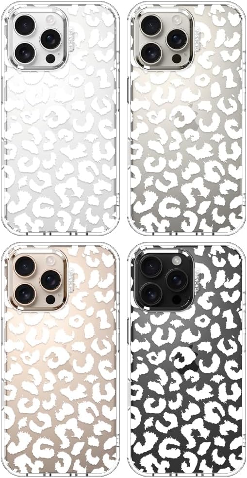 MOSNOVO Case for iPhone 16 Pro Max, [Buffertech 6.6ft Military-Grade Drop Protection] [Anti Peel Off Tech] Clear TPU Bumper Phone Case Cover Design - White Leopard Print