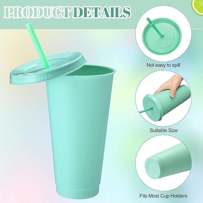 30 PCS 24oz Bulk Plastic Tumblers with Snap Lids, Commercial-Grade Coffee Cups, Durable Reusable Drinkware for Restaurant, Office Use & Outdoor Events(Solid Color)