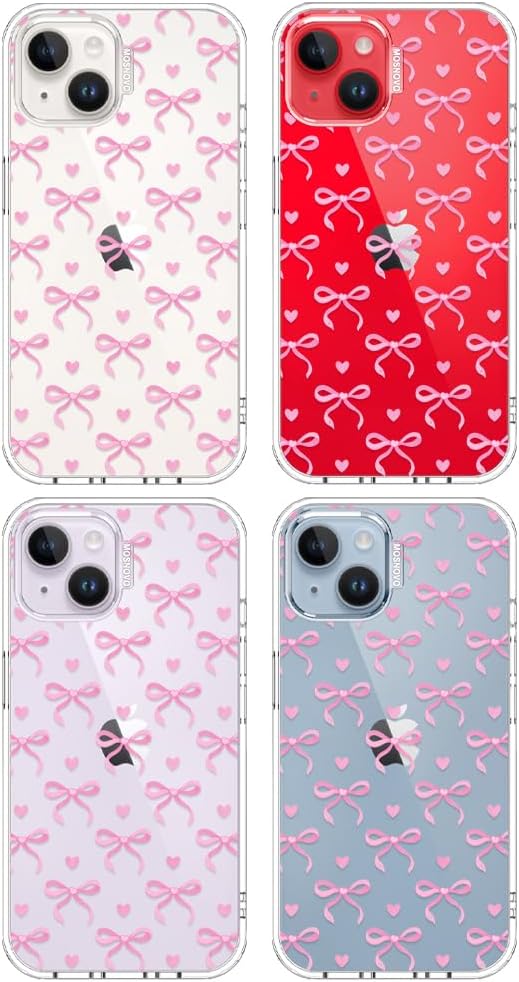 MOSNOVO for iPhone 13/14 Case | Military Grade 6.6ft Drop Tested | Clear with Bowtiful Love Design