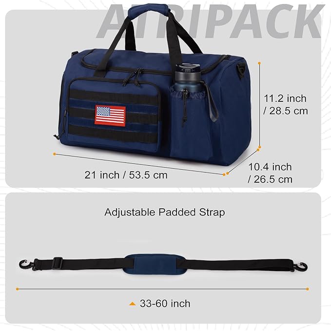 Tactical Gym Bag for Men, 40L Large Capacity Duffle Bags with Shoes Compartment, Sports Bag with wet compartment, Multi-functional Weekend Bags Suitable for Travel, Camping,hiking