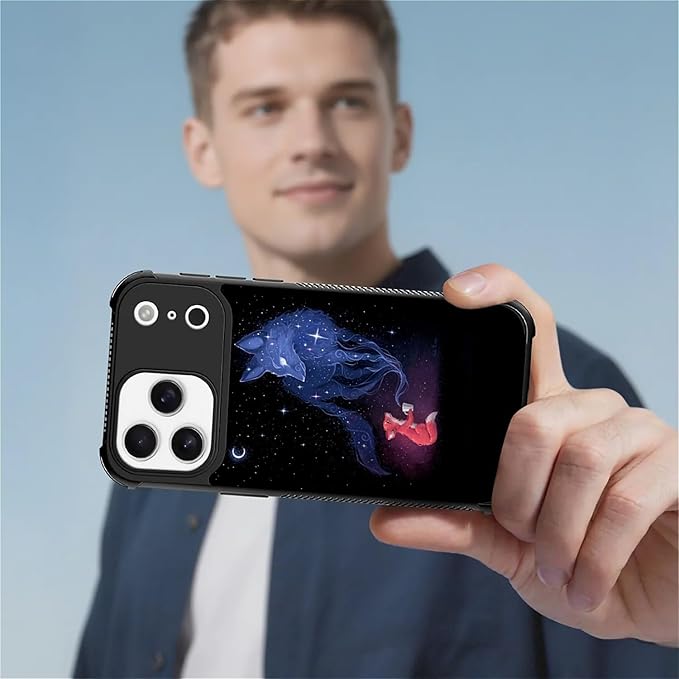for iPhone 17 Pro Max Case,for MagSafe Graphic Design for Girl Boy Soft Silicone Hard Acrylic Shock Protection Designed for iPhone 17 Pro Max Galaxy Fox Wolf Pattern