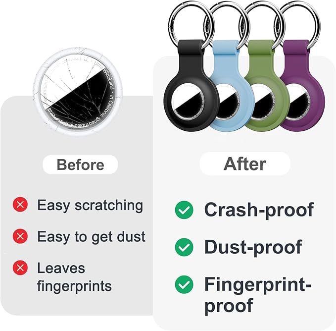 Linsaner [4 Pack] Holder for AirTag 2nd Gen (2026) & 1st Gen, Silicone Case Keychain Key Ring, Protective Cover for Apple for Air Tags, GPS Finder Accessories, Black/Grey Blue/Teal Green/Dark Purple