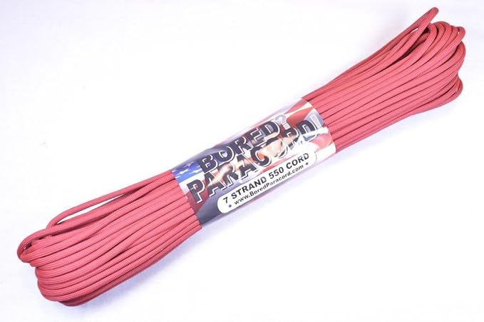 BORED? PARACORD! 550 lb Paracord – Ideal for Crafting, DIY Projects, Camping, Military & Active Outdoors – 300+ Colors – Tactical Parachute Cord Type III – Strong - Crimson 50 Feet