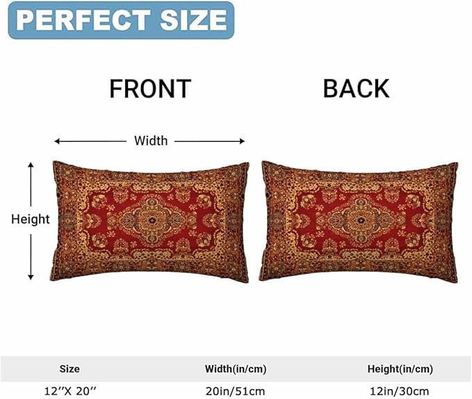 Red Oriental Persias Couch Pillow Covers 12 X 20 Boho Set of 2 Pillowcases Rectangular Velvet Outdoor Cushion Pillow Cases Decorative for Home Bed Sofa Couch Hotel