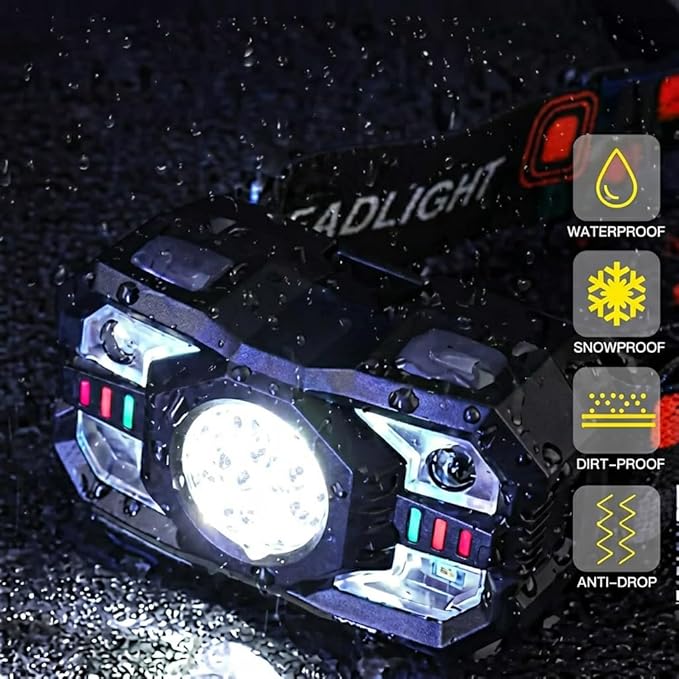 KunHe 10 Pack led Rechargeable Headlamp Flashlight Headlight Motion Sensor 10 Mode for Outdoor Camping Gear Hiking Fishing Running Cycling Headlight Emergency Lights for Home