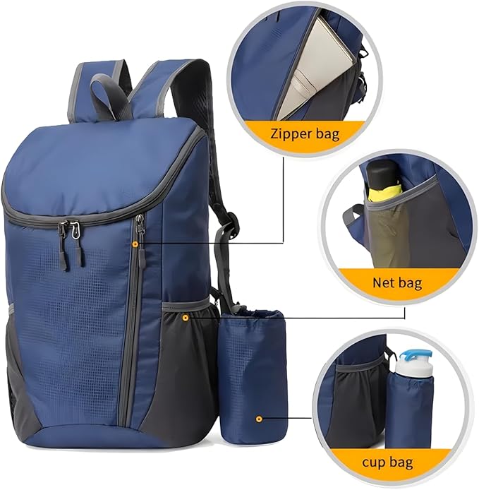 Portable Foldable Backpack Folding Mountaineering Bag, Ultralight Outdoor Cycling Rucksack, Travel Hiking Knapsack (Black)