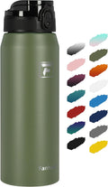 Fanhaw 24 oz Insulated Stainless Steel Water Bottle with Anti-Dust Chug Lid, Leakproof Vacuum Metal Bottle for Kids, Women & Men (Olive Green)