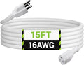 BN-LINK 15ft Outdoor Extension Cord, 3-Prong, 16 Gauge General Purpose Power Cord, Grounded Plug, White, for Landscaping & Holiday Decorations, Home & Office, 13A, ETL