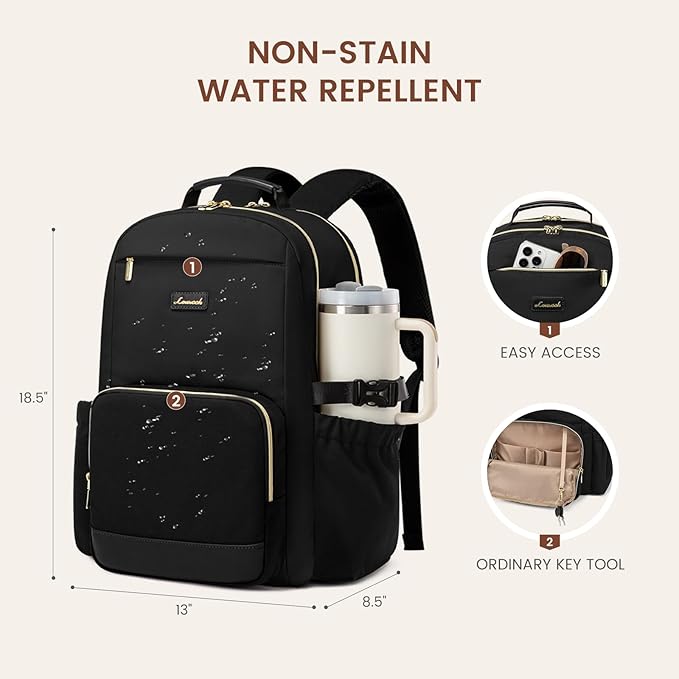 LOVEVOOK Laptop Backpack for Women with Pouch Pocket for Large Capacity Cup,17 Inch Laptop Computer Bag Travel Backpack Purse,Waterproof Work Business Backpack College Teacher Bags,Black