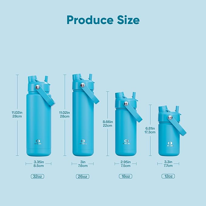 Kids Insulated Water Bottle with Straw - 12oz Stainless Steel Water Bottle with Dual Spouts, Leak-Proof, BPA-Free, Double Wall Vacuum Keeps Cold for 24 Hours for Sports, Travel, School (Azure Blue)