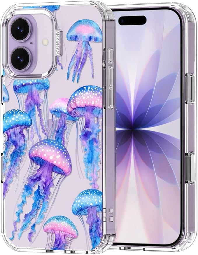 MOSNOVO for iPhone 17 Case, Shockproof Military-Grade Protection 6.6ft Drop Tested, Camera Control, Clear Phone Case for iPhone 17, Mystic Jellyfish Design