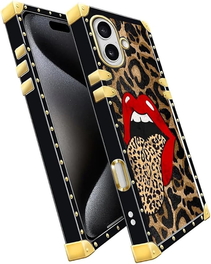 for iPhone 17 Case Luxury Golden Decoration for Girl Women Soft TPU Shockproof Protective Hard PC Back for iPhone 17 Crazy Pattern Brown Leopard Print Mouth