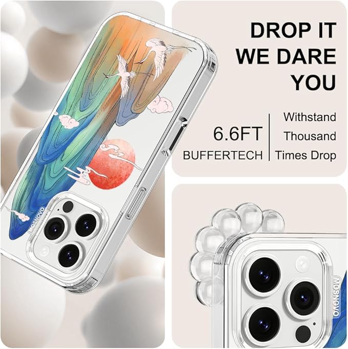 MOSNOVO for iPhone 16 Pro Case, Shockproof Military-Grade Protection 6.6ft Drop Tested, Clear Phone Case for iPhone 16 Pro, Celestial Cranes Design