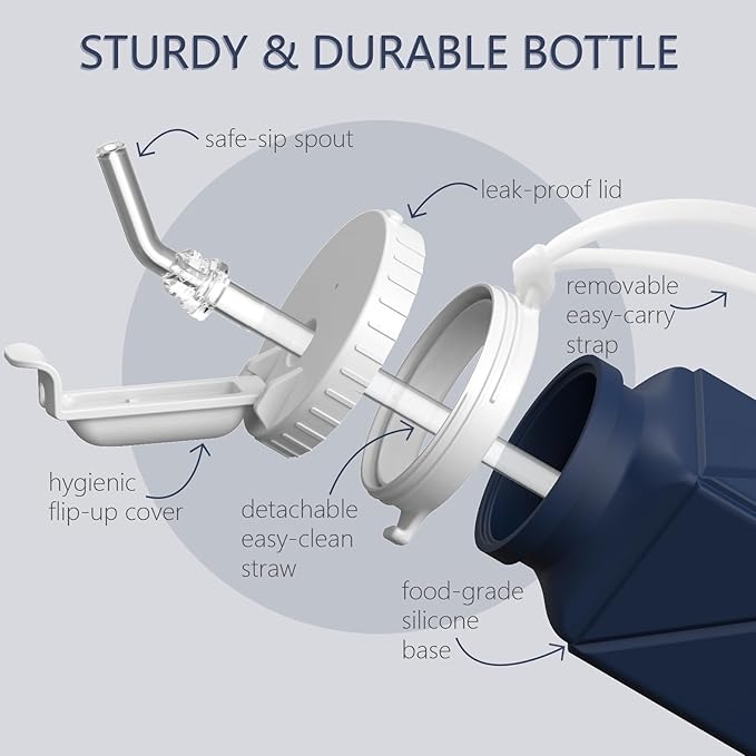 BEAUTAIL Collapsible Water Bottles with Straw 20.6oz, Silicone Foldable Portable Water Bottle, BPA-Free, Leakproof Reusable for Travel Camping Hiking Cycling Yoga Sports, 1 Pack (Dark Blue)