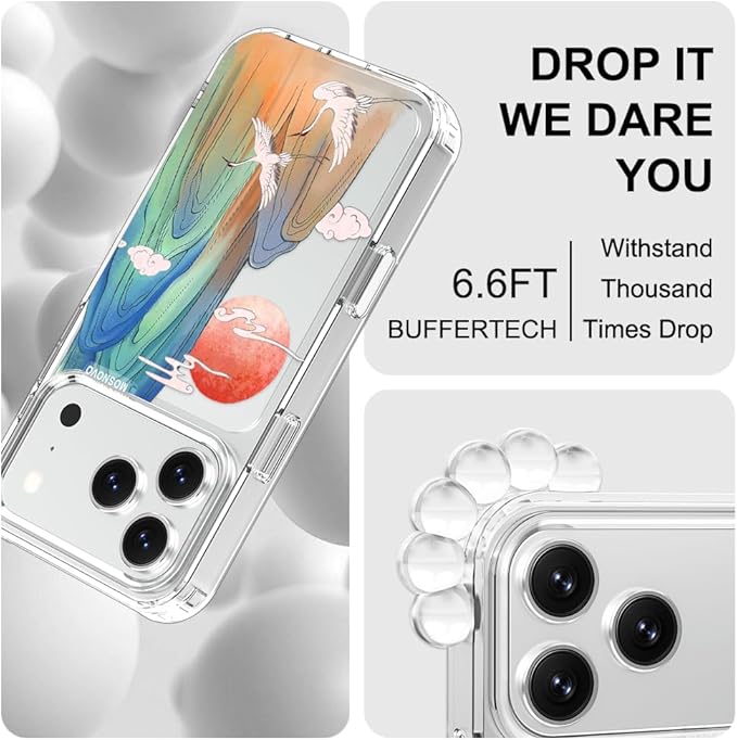 MOSNOVO for iPhone 17 Pro Case, Shockproof Military-Grade Protection 6.6ft Drop Tested, Camera Control, Clear Phone Case for iPhone 17 Pro, Celestial Cranes Design