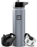 IRON °FLASK Camping & Hiking Hydration Flask with 3 Lids - Stainless Steel, Double Walled & Vacuum Insulated Water Bottle - Leak Proof & BPA Free (Graphite, Straw - 22 oz)