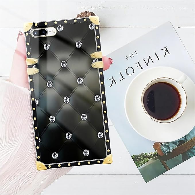 Compatible with iPhone 8 Plus 7 Plus Case, Shiny Black Sofa Crystal Luxury Golden Decoration for Girl Women Soft TPU Shockproof Protective Hard PC Back for iPhone 8 Plus 7 Plus