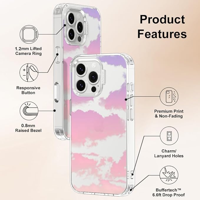 MOSNOVO for iPhone 16 Pro Max Case, Shockproof Military-Grade Protection 6.6ft Drop Tested, Clear Phone Case for iPhone 16 Pro Max, Sunset Glow Design