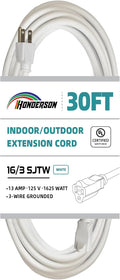 Indoor Outdoor Extension Cord Weatherproof, UL Listed, 16 Gauge 30FT White 3 Prong Heavy Duty, 16/3 SJTW 13A Power Cord for Outdoor Lights, Appliances, Lawn