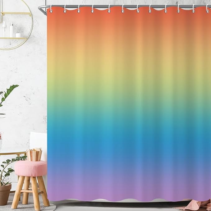 Rainbow Shower Curtain, Children Colorful Rainbow Kid Girls Cute Bathroom Curtain Waterproof Fabric Machine Washable with Hooks, 72" Wx96 L