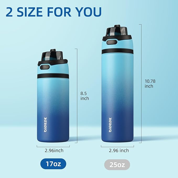 BJPKPK 17oz Insulated Water Bottle with 2-1 Straw Spout Lid, Stainless Steel Metal Water Bottles with Carry Handle, BPA Free, Leak-Proof, Fits in Car Cup Holder, Thermo for Sports,Sky