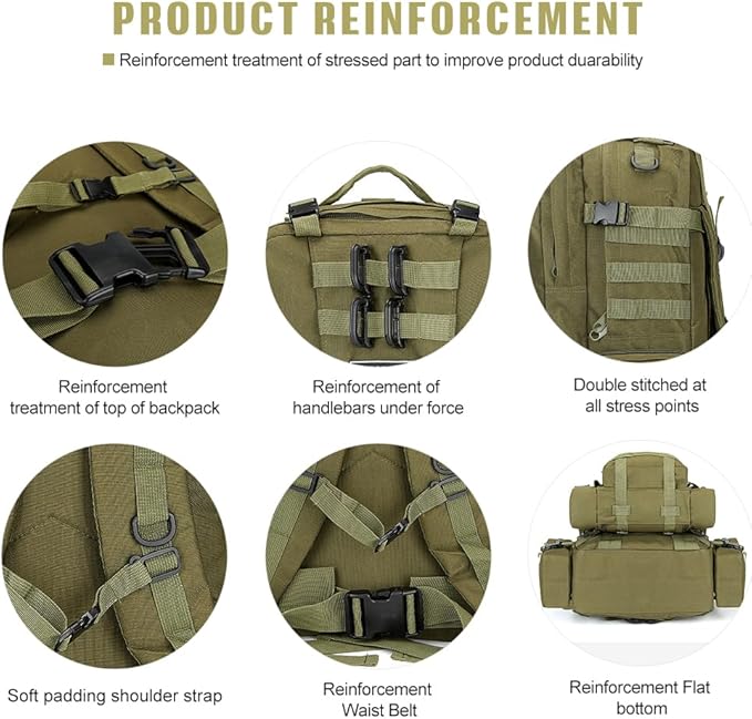 Large Military Tactical Backpack for Men, 40-50L Backpacks for Women, Bug out Bag Army 3 Days Pack Bags Rucksack with Molle System Green