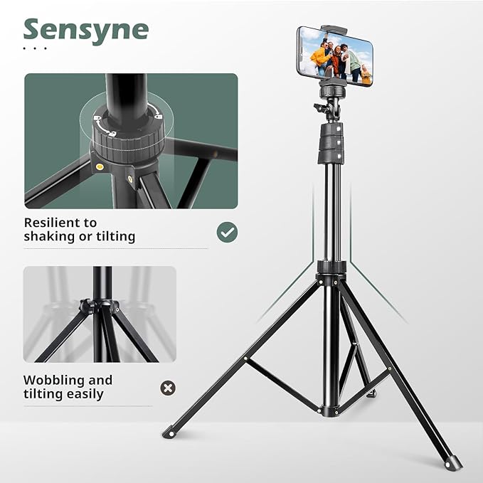 SENSYNE 72" Phone Tripod, Extendable Cell Phone Tripod Stand, Selfie Stick with Wireless Remote and Phone Holder, Compatible with iPhone Android Phone, Camera (Pack of 2)