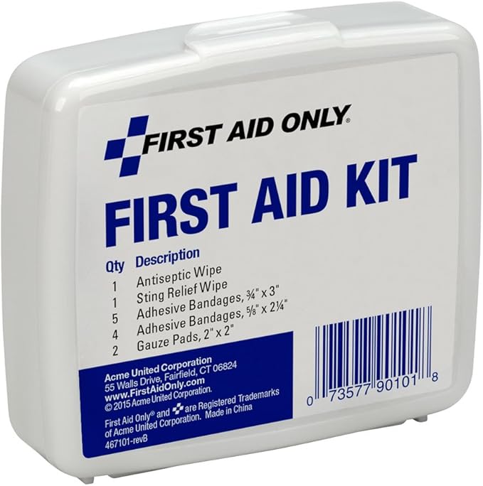 First Aid Only PhysiciansCare On-The-Go Emergency First Aid Kit for Home, Work, and Travel, 13 Pieces (Antiseptic wipes, Sting Relief wipes, Gauze pads, Bandages)