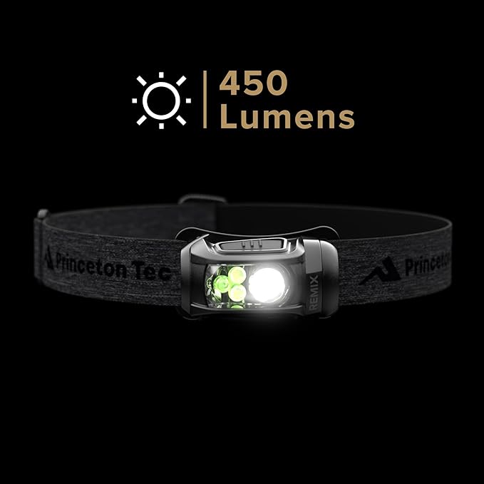 Princeton Tec Remix 450 Lumen Maxbright & Ultrabright Black / Dark Gray, LED Headlamp, IPX4 Water Resistance, Essential for Hiking, Camping, Hunting, Fishing, Running, & Safety Preparedness.