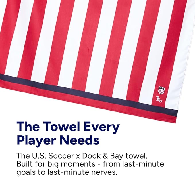 Dock & Bay Beach Towel - Quick Dry, Sand Free - Compact, Lightweight - 100% Recycled - Includes Bag - U.S. Soccer - Large (160x90cm, 63x35)