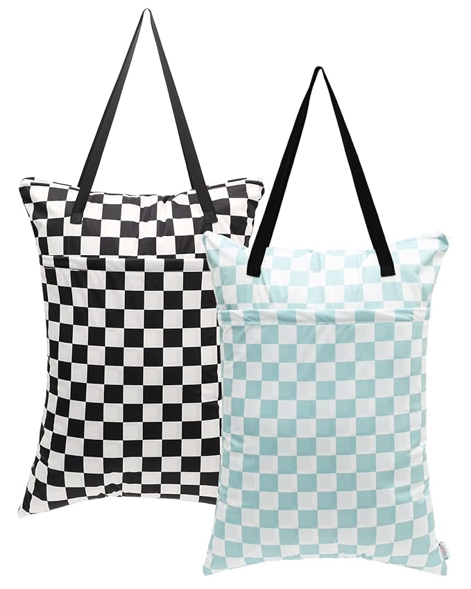 ALVA ALVABABY 2 Pack Large Wet Dry Bag Waterproof Hanging Cloth Diaper with Double Zippered Pockets 25x18 inches Laundry Bag 2HL01