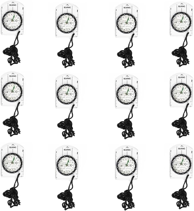 12pcs Orienteering Compass Set - Waterproof, Map Compass for Hiking, Backpacking, Camping, Kids, Travelling