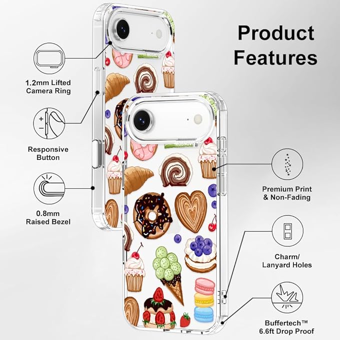 MOSNOVO for iPhone Air Case, Shockproof Military-Grade Protection 6.6ft Drop Tested, Camera Control, Clear Phone Case for iPhone 17 Air, Sweet Treats Design