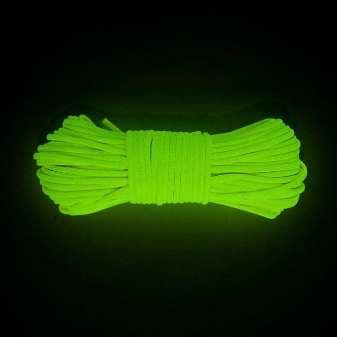Glow in The Dark Zesty 550lb Paracord – 21 Strand Luminous Parachute Cord for Nighttime Outdoor Utility – 8 Colors and Length Options of 25', 50’, 100’, and 1,000’