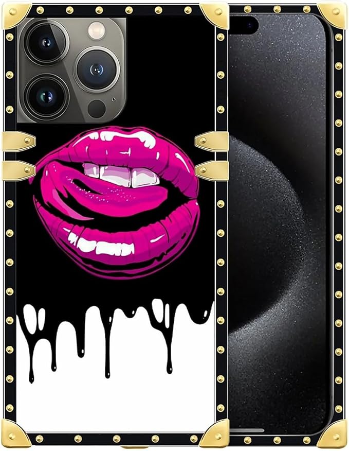 Compatible with iPhone 16 Pro Case, Black White Red Slap Sexy Luxury Golden Decoration for Girl Women Soft TPU Shockproof Protective Hard PC Back for iPhone 16 Pro