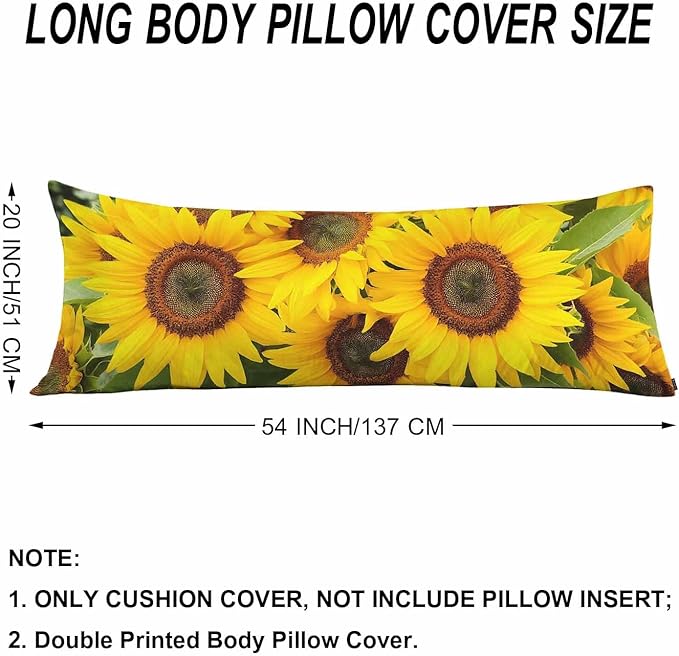 Sunflower Body Pillow Cover Yellow Sunflowers Field Decorative Body Pillow Covers Long Pillow Cushion Case Zipper Body Pillowcase Soft Cushion Cover for Bedding,Couch,Home 20"X54"
