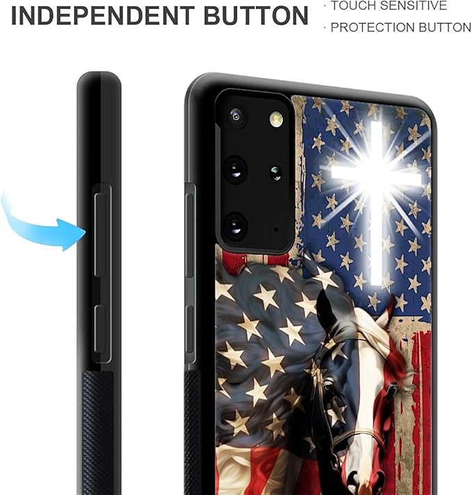 for Samsung Galaxy S20 Plus Case, Red American Flag Horse Cross Pattern Graphic Design Girl Boy Soft Silicone Hard Acrylic Shock Protection for Samsung Galaxy S20 Plus
