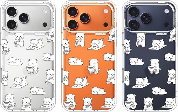 MOSNOVO for iPhone 17 Pro Max Case, Shockproof Military-Grade Protection 6.6ft Drop Tested, Camera Control, Clear Phone Case for iPhone 17 Pro Max, Cozy Bear Days Design