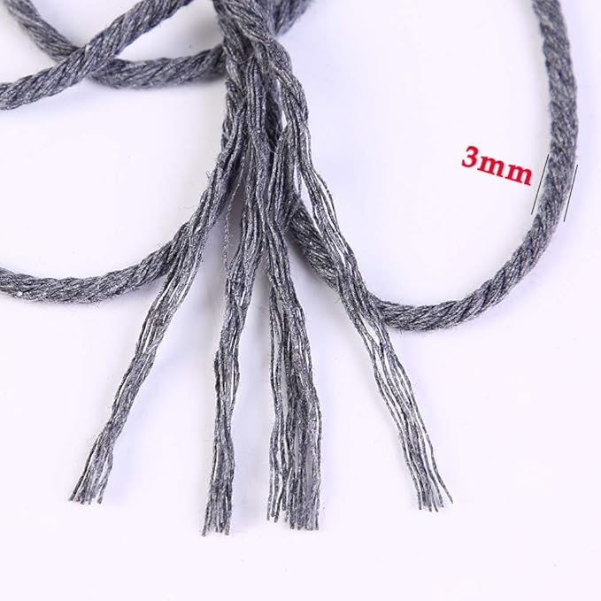 Gray Macrame Cord 3mm x 109Yards,Colored Cotton Rope Craft Cord Colorful Cotton Cord Twine for Wall Hanging Plant Hangers Crafts Knitting Decorative Projects