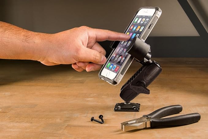 ARKON Mounts RoadVise Phone Holder with Drill Base and Adjustable Arm | Universal Phone Mount | Adjustable Arm | Strong Drill Base | Compatible with iPhone, Galaxy, Note, Pixel, and more