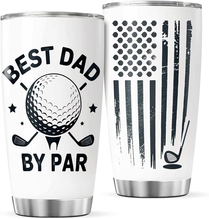 CUBICER Best Dad By Golf Design 20 Oz Tumbler Stainless Steel Gift For Loving Dads Fathers Day Birthday Outdoor Use Coffee Hot Cool Tea Bottle Iced Travel Heat Mug