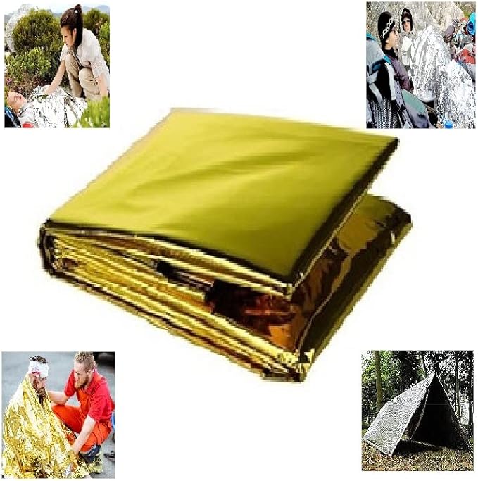 GALAXYLENSE Emergency Mylar Thermal Blanket for Survival First Aid Kits Army Outdoors Hiking Camping Bug Out Trauma Desert All Weather Condition Protection (40 Packs Gold)