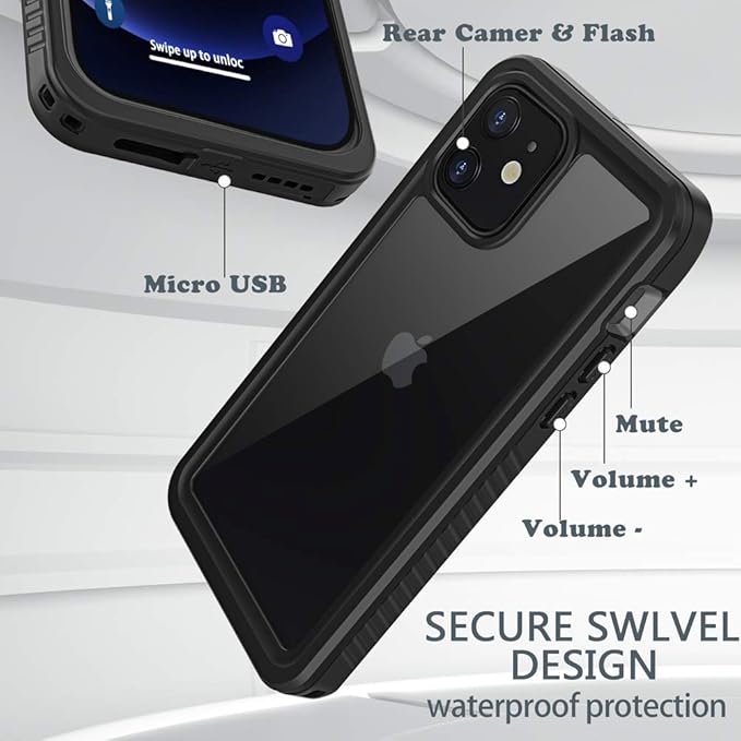 Diverbox for iPhone 12 Waterproof Case,Waterproof Shockproof Dustproof IP68 Full-Body Hard Case Built-in Screen Protector Underwater Outdoor Waterproof Cover for iPhone 12,6.1 in (Black)